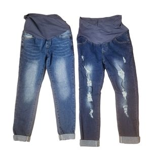 Maacie Maternity Blue Jeans 2 Pairs Distressed Size Large For Moms To Be